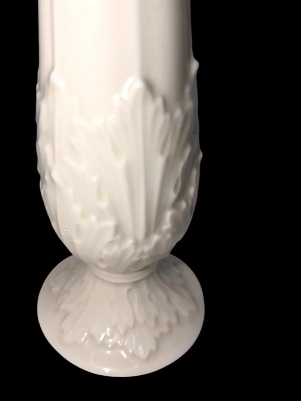 Pair Lenox Ivory Bud Vases Embossed Floral Porcelain Candlestick Style 10.75